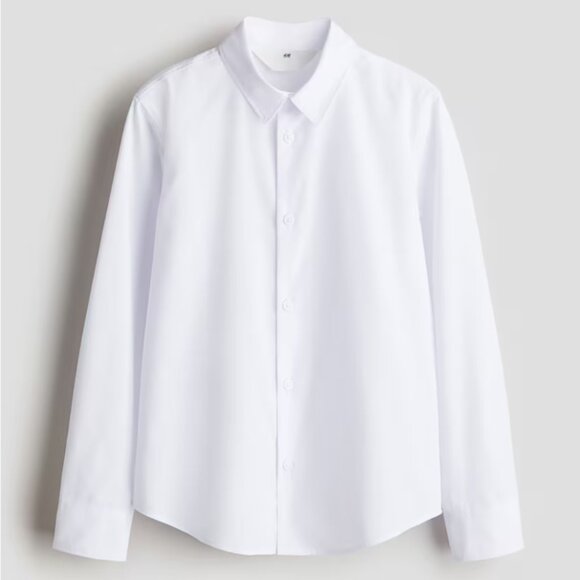 H&M Boys White Easy-Iron Long Sleeve Button Down Shirt Size CA 11-12A / US 14 - Picture 1 of 6